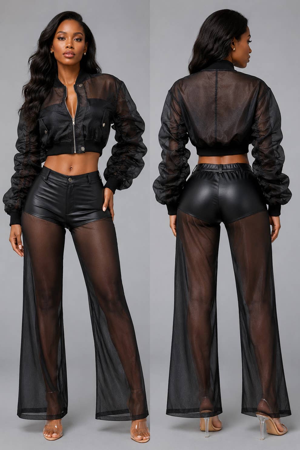 Front and back fit of the After Dark Black Organza Pant Set