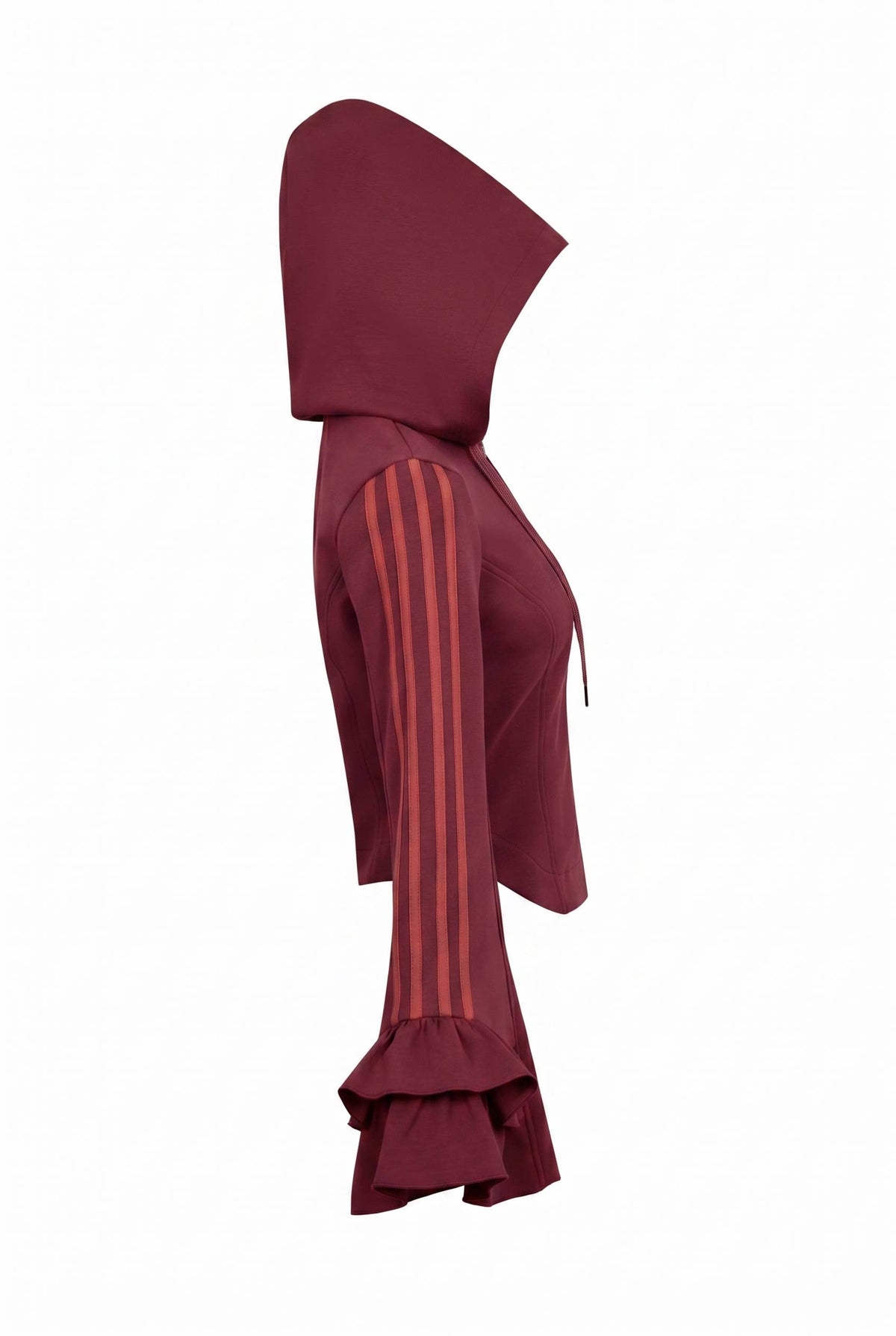 Burgundy Ruffle Two-Piece Set - ruffle bell-sleeve jacket, detail view