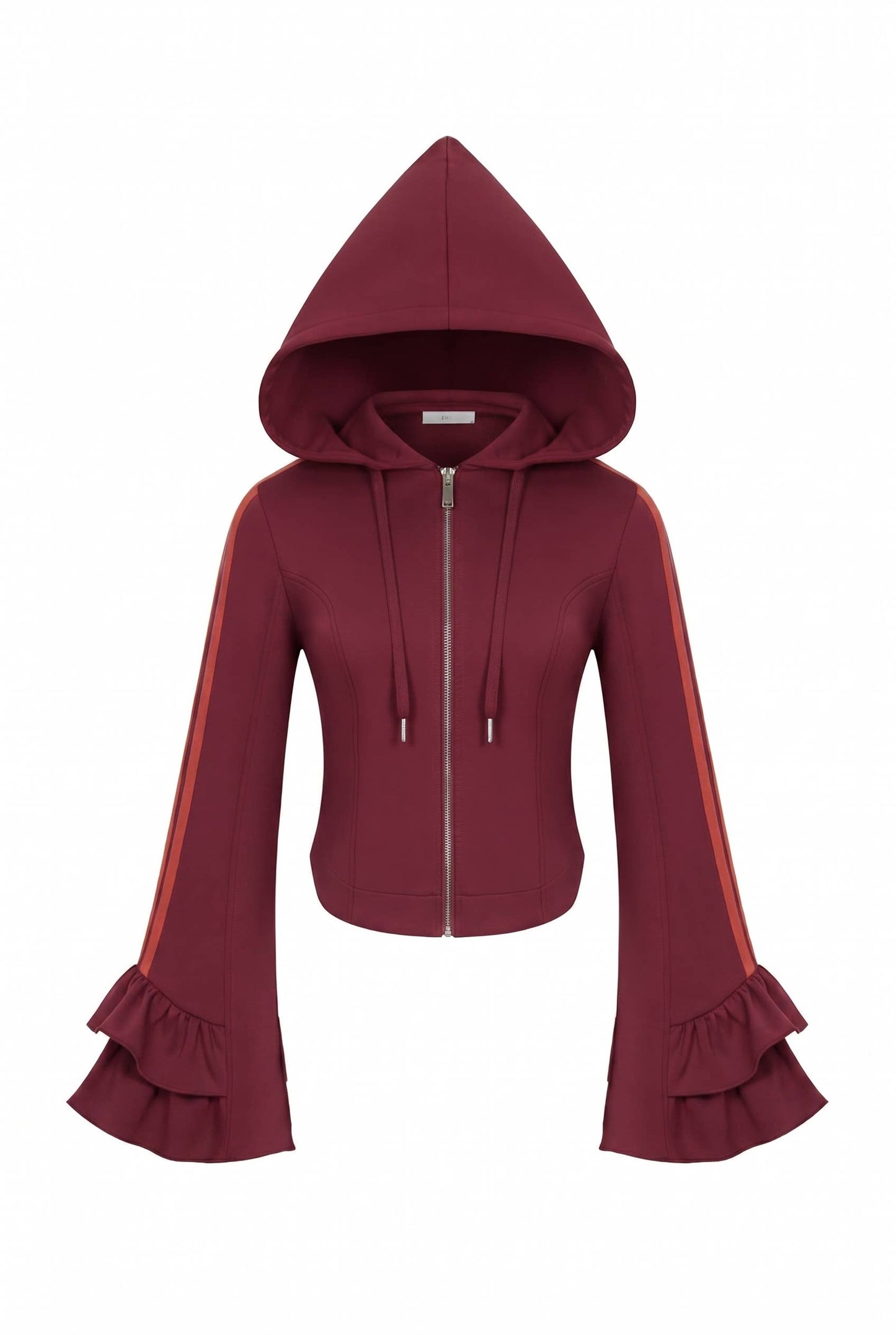 Burgundy Ruffle Two-Piece Set - ruffle bell-sleeve jacket, front view