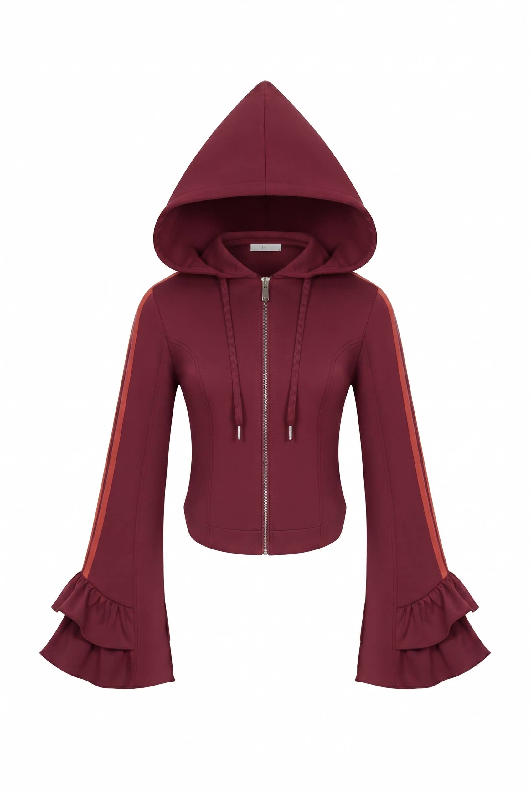 Burgundy Ruffle Two-Piece Set - ruffle bell-sleeve jacket, front view