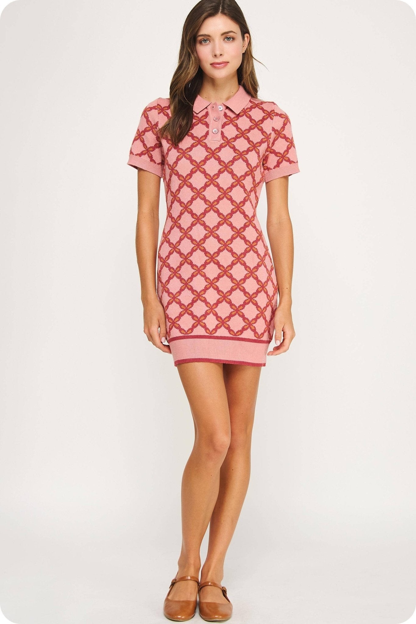 Chain Link Sweater Polo Mini Dress - SHE RARE