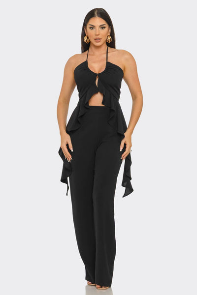 Black Chic Halter Pant Set - She Rare Boutique