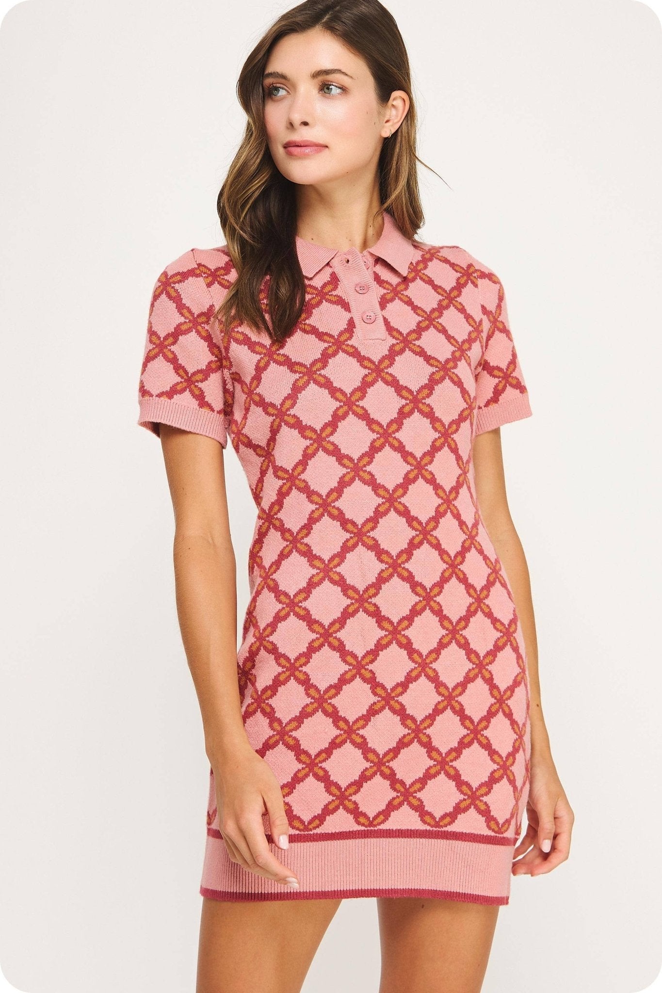 Chain Link Sweater Polo Mini Dress - SHE RARE