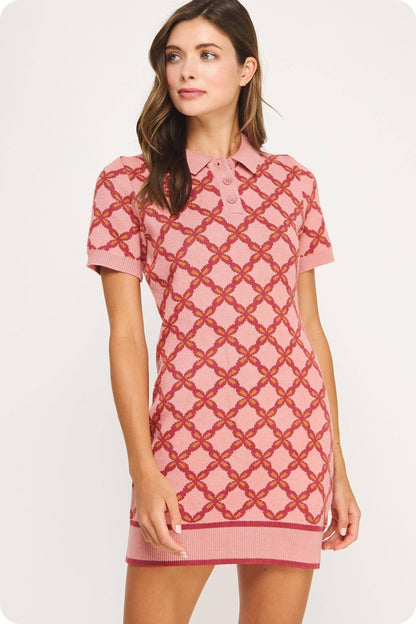 Chain Link Sweater Polo Mini Dress - SHE RARE