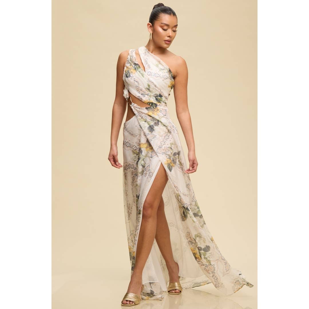 Camellia One Shoulder Cutout Maxi Dress - She Rare Boutique