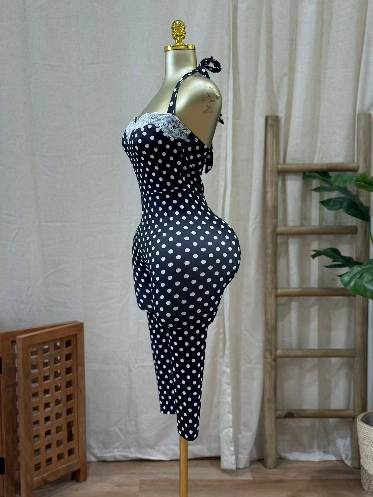 Polka Dot Capri Jumpsuit - She Rare Boutique