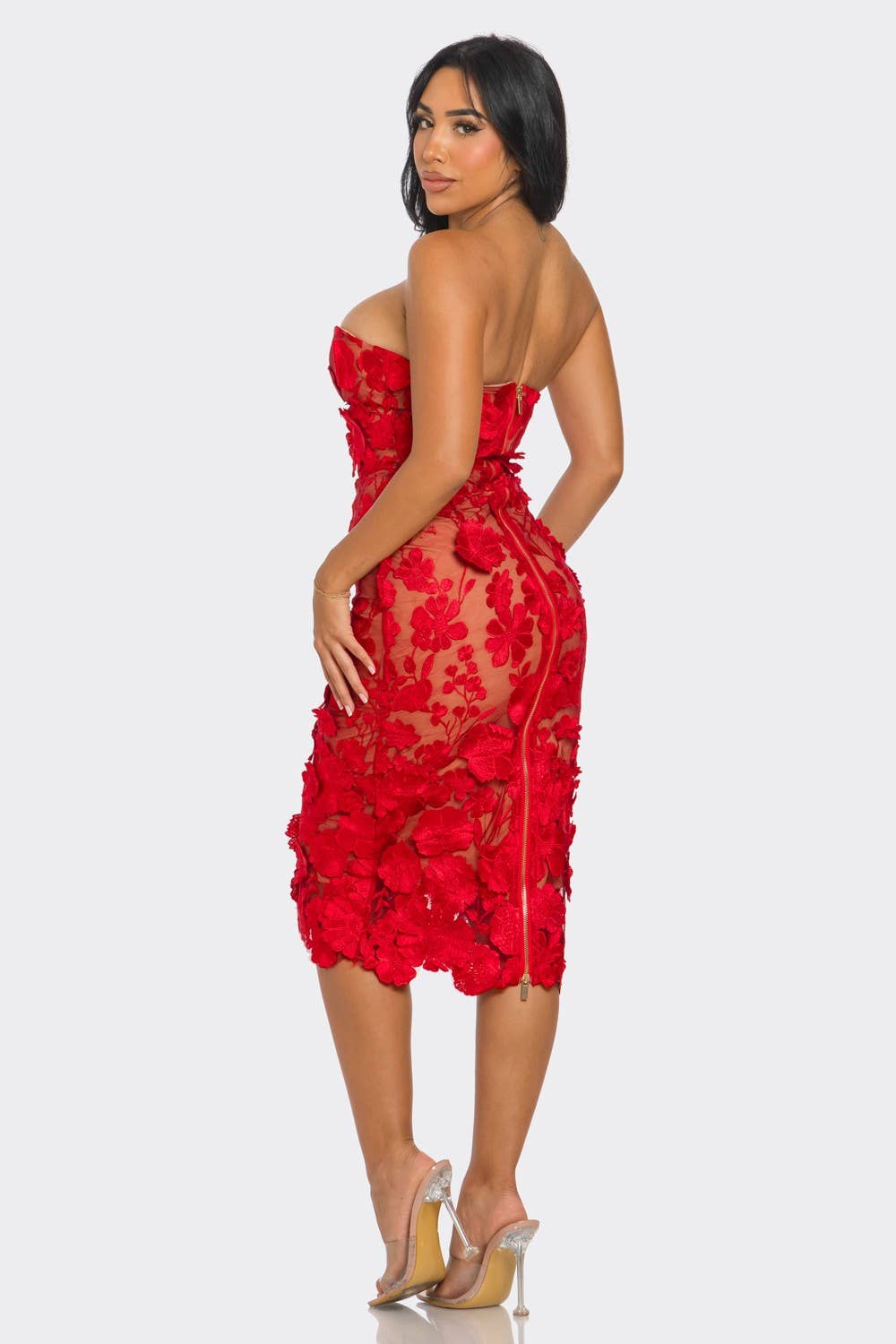 Scarlet Belle 3D Floral Midi Dress - She Rare