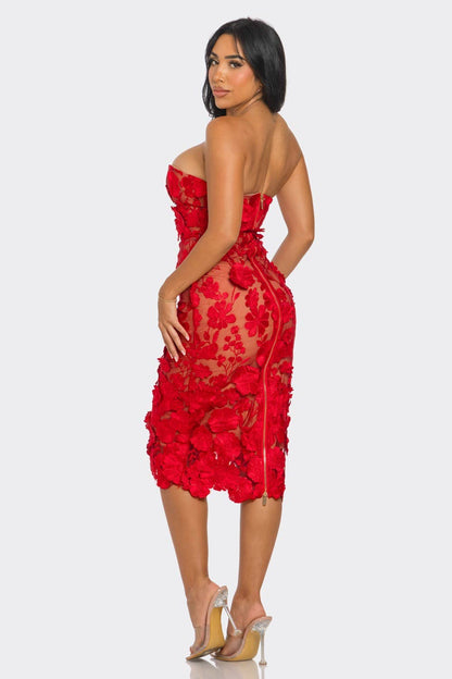 Scarlet Belle 3D Floral Midi Dress - She Rare