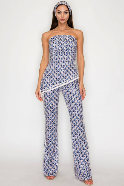 Coastal Print Strapless Jumpsuit