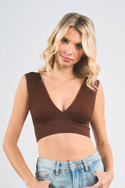 Bare Back Ribbed Deep V Crop Top
