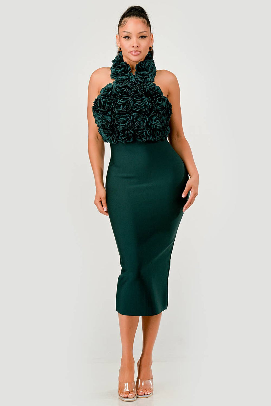 Rose Appliqué Bandage Midi Dress