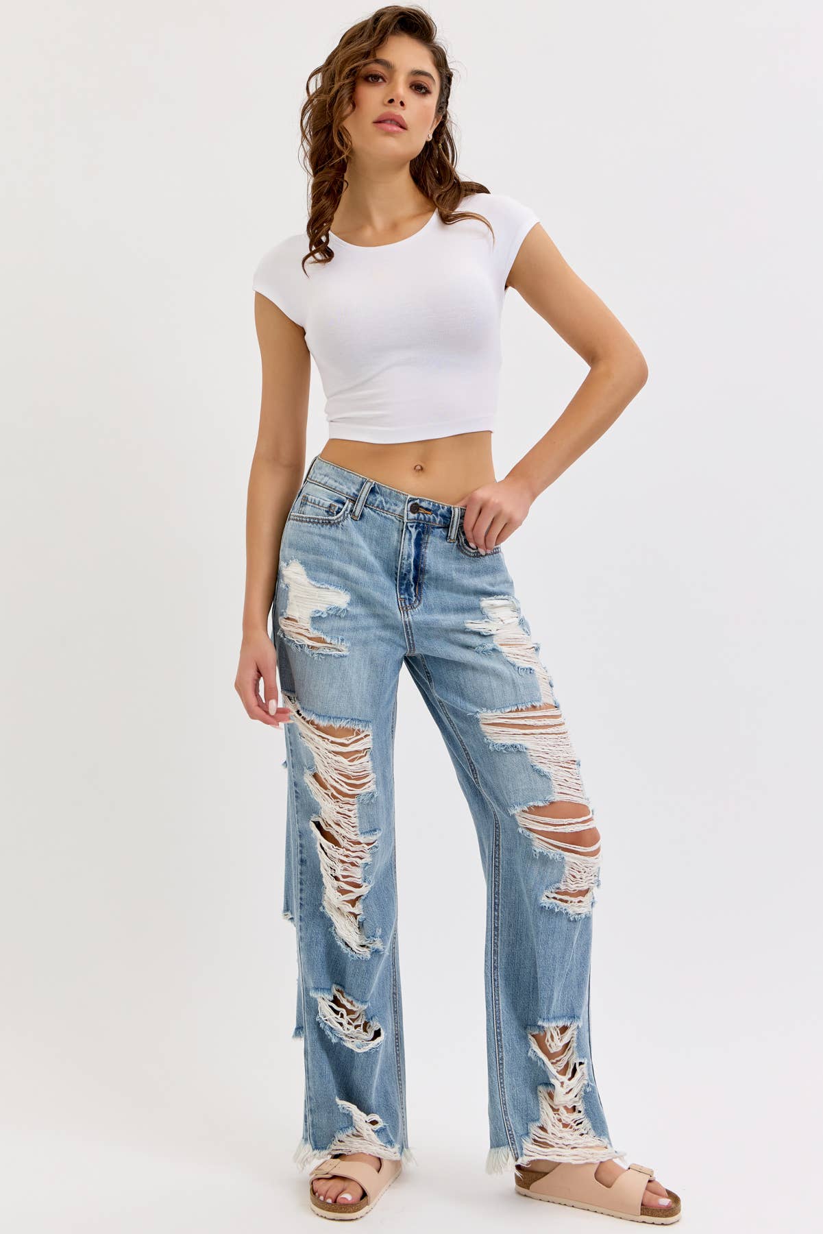 Run The Streets Distressed Wide Leg Jeans - She Rare Boutique