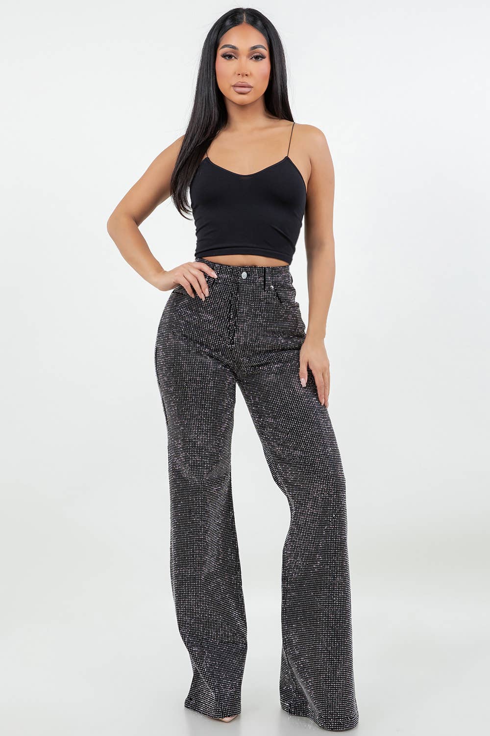 Rhinestone Flare Denim Jeans - She Rare Boutique