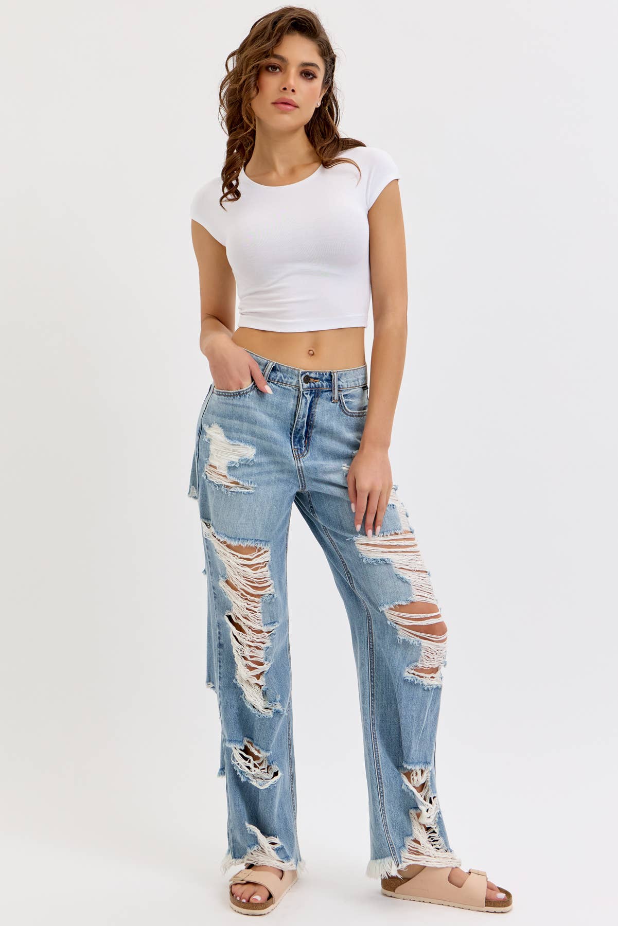 Run The Streets Distressed Wide Leg Jeans - She Rare Boutique
