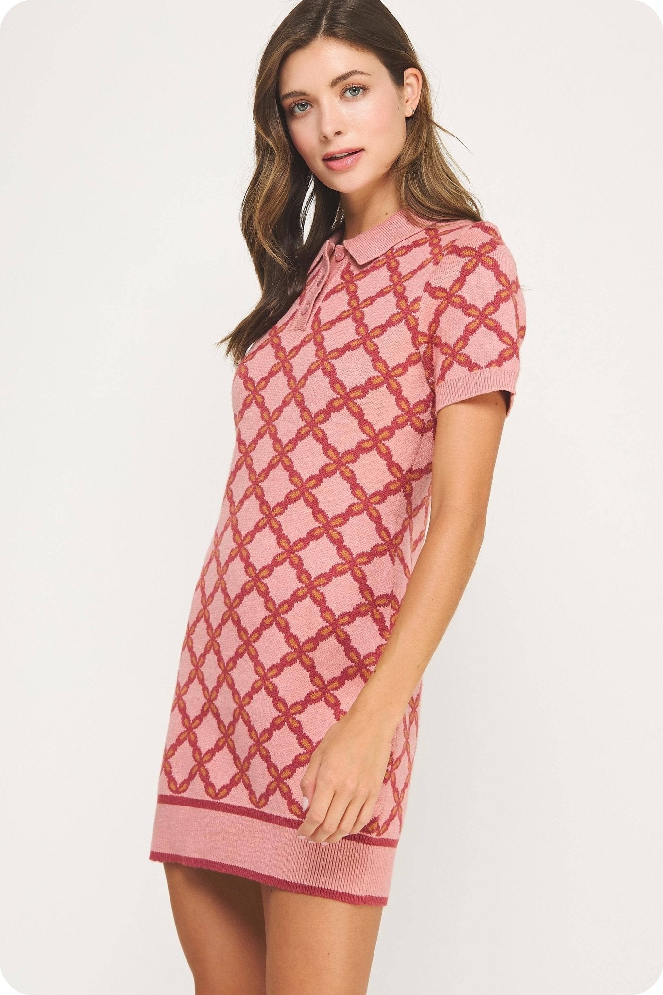 Chain Link Sweater Polo Mini Dress - SHE RARE