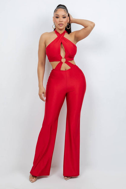Red Alert Halter Jumpsuit - She Rare Boutique