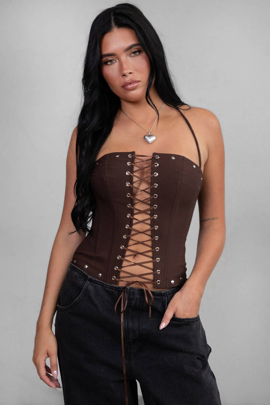 Briel Studded Halter Corset Top - She Rare Boutique
