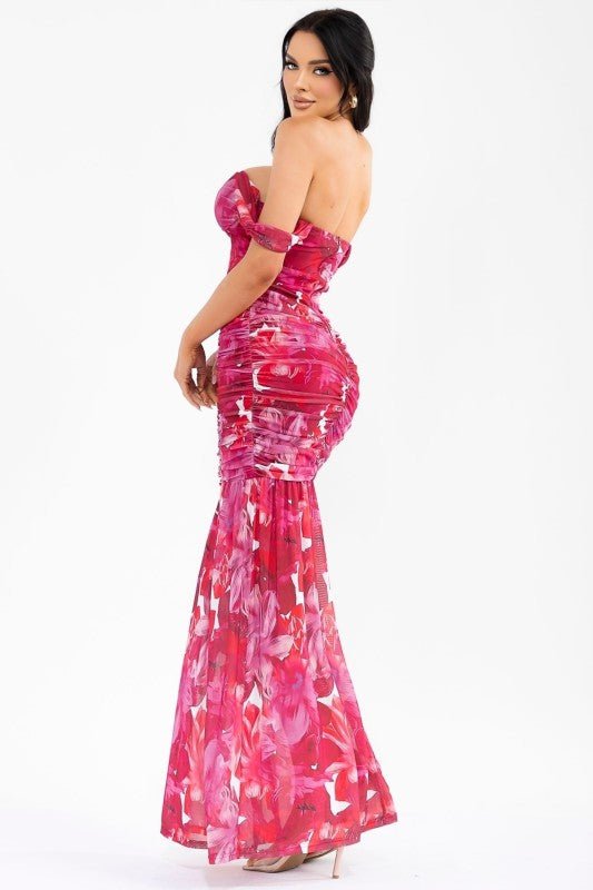 Floral Corset Mesh Maxi Dress - She Rare Boutique