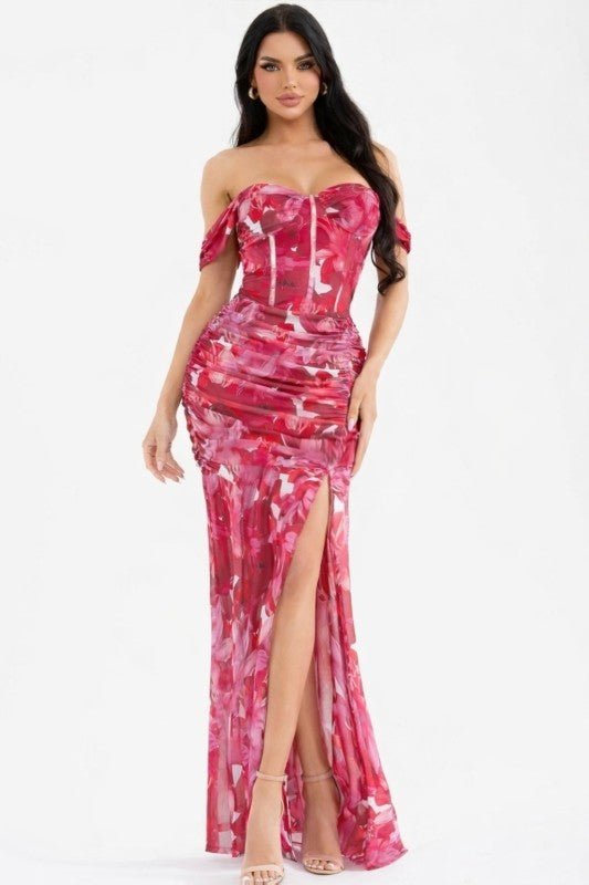 Floral Corset Mesh Maxi Dress - She Rare Boutique