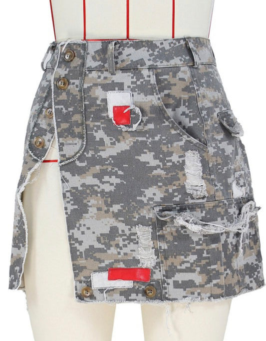Grey Camouflage Short Skirt