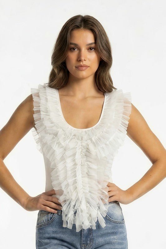 Ivory Ruffle Cascade Top - She Rare Boutique