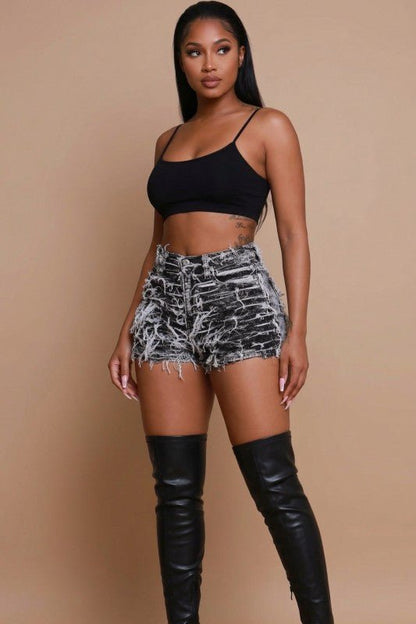 Midnight Mayhem Destroyed Shorts - She Rare Boutique