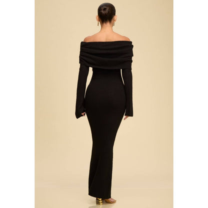 Noir Off-Shoulder Knit Sweater Dress - She Rare Boutique