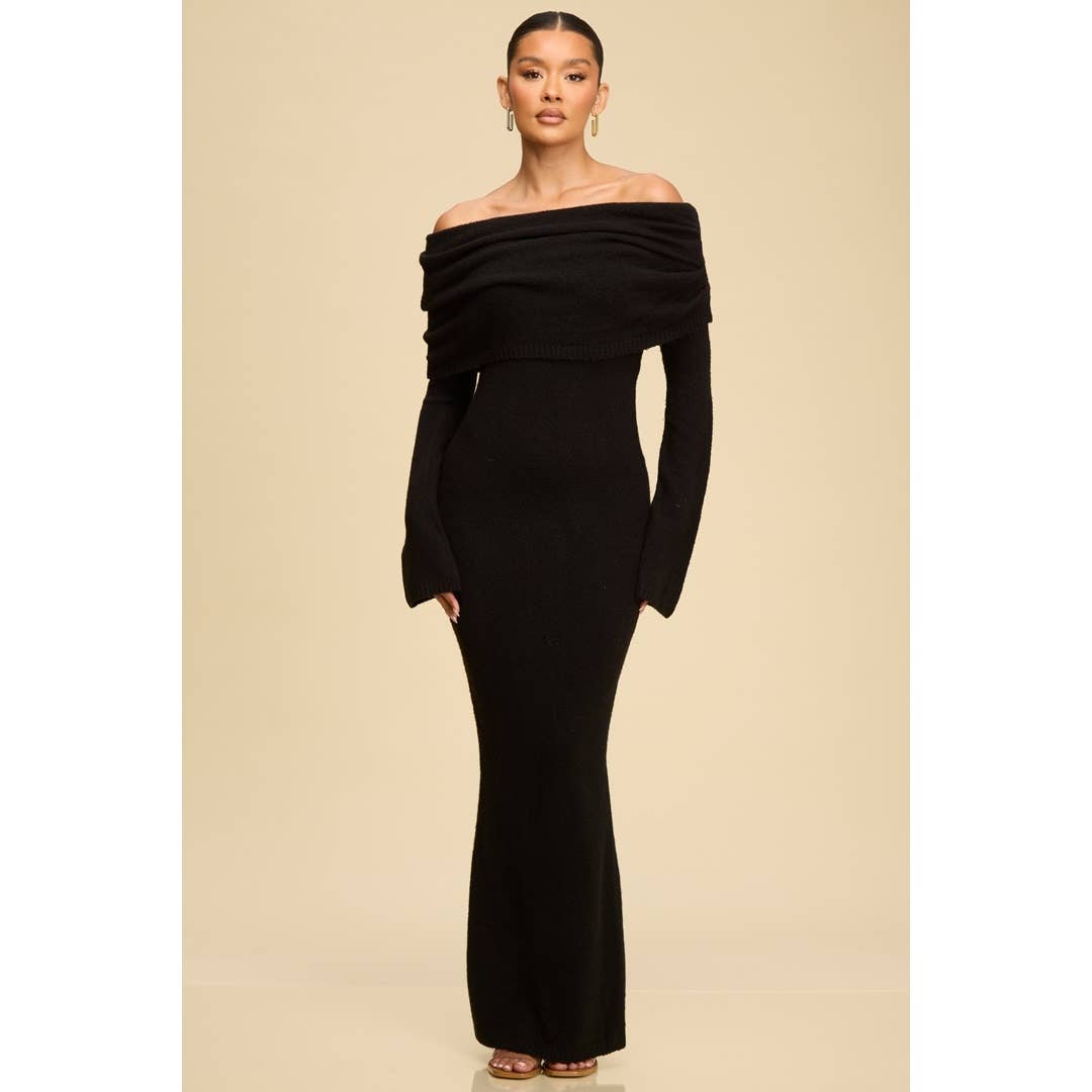 Noir Off-Shoulder Knit Sweater Dress - She Rare Boutique
