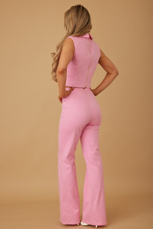 Pink Power Denim Blazer Pant Set