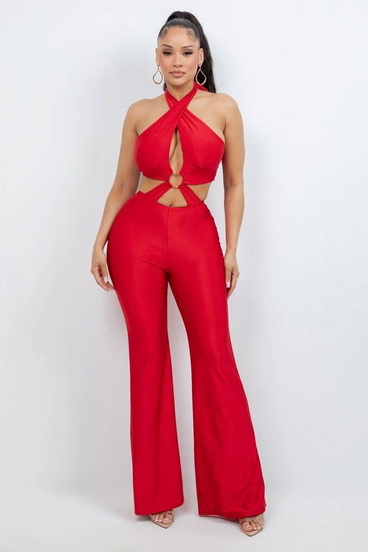 Red Alert Halter Jumpsuit - She Rare Boutique