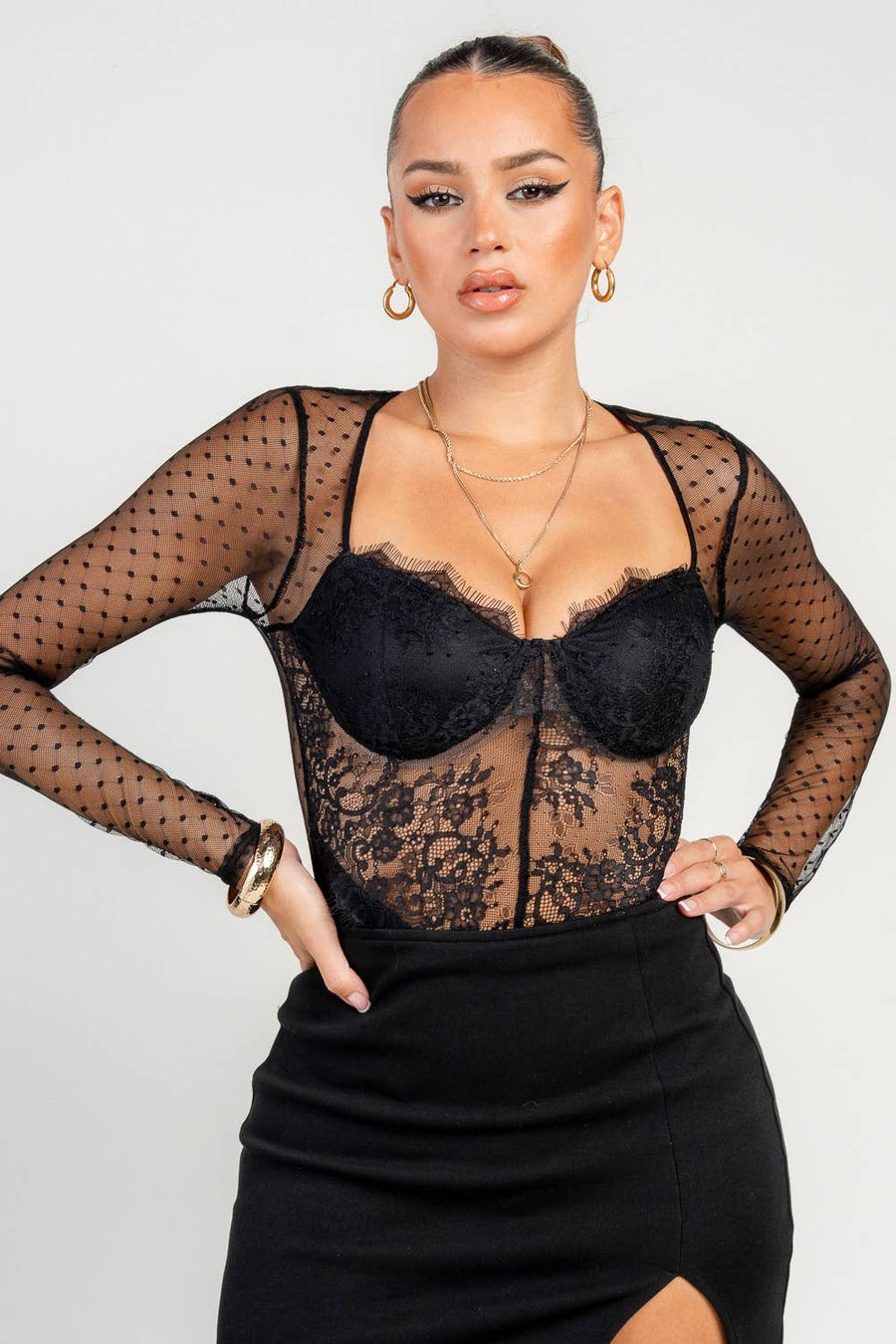 Swiss Dot Lace Bodysuit