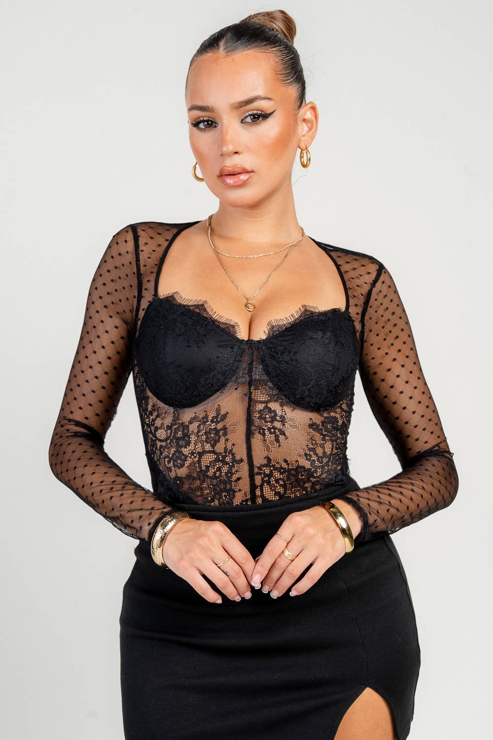 Swiss Dot Lace Bodysuit - She Rare Boutique