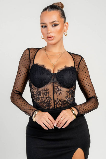 Swiss Dot Lace Bodysuit - She Rare Boutique